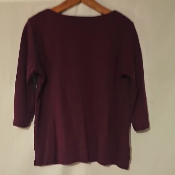 L.L. Bean Women's Long Sleeve V-Neck Top - Deep Purple - Picture 3 of 4